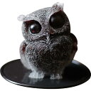 ふくろう 置物 マスコット オブジェ かわいい ミニ 梟 玄関 庭 さざれ石入れ 天然石 フクロウ インテリア 樹脂 装飾 小物 マット付き(ガーネット)