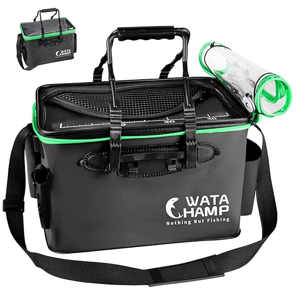 ワタチャンプ(WATACHAMP) 2重フタ設計 生かしバッカン 釣りバッカン 折りたたみバケツ メッシュカバー ホルダー付き EVA 40cm 防災備蓄品 透明な上蓋 ソフトな持ち手 持ち運び便利 多機能