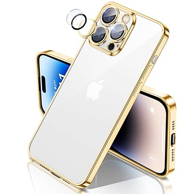 iPhone14 Pro max ケース クリア 【一体型 カメラ レンズ 保護 付き】 透明 米軍MIL規格 落下防止 メッキ加工 耐衝撃 吸収 保護 頑丈 薄 型 軽量 黄ばみ防止 ワイヤレス magsafe充電対応 スト…