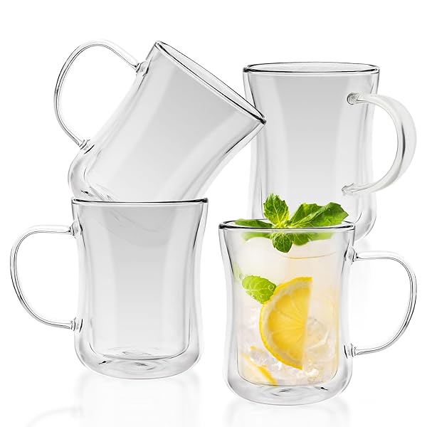 タンブラー 340ml 4個セット グラスカップ コーヒーコップ ミルクコップ マグカップ 二重構造 保冷 保..