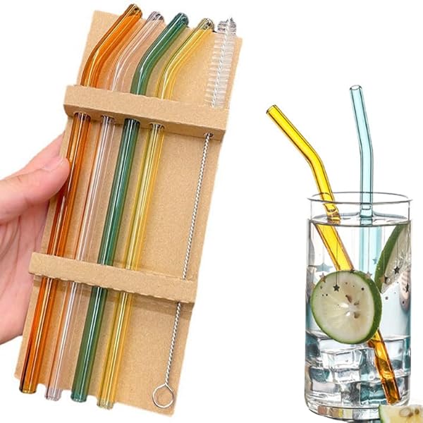 ガラスストロー マイストロー ストロー, ストロー20cmな長い曲がったガラス飲む繰り返し使用可能まがる..