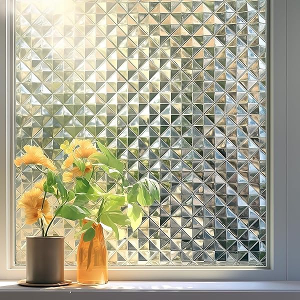 窓ガラス目隠しフィルム 目隠し シート ガラスフィルム 窓 水貼り 剥がせる 断熱 遮熱 UVカット 飛散防止 おしゃれ 半透明 3D正方形(44.3cm x 400cm)