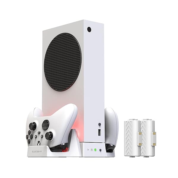 Xbox Series S 縦置き収納スタンドと冷却ファン、2個800mAhコントローラー用充電式交換用バッテリー電池、Xbox One用のデュアル充電器ドック、LEDライト付き冷却ファン、XSSゲーム用アクセサリ用のUSBポート