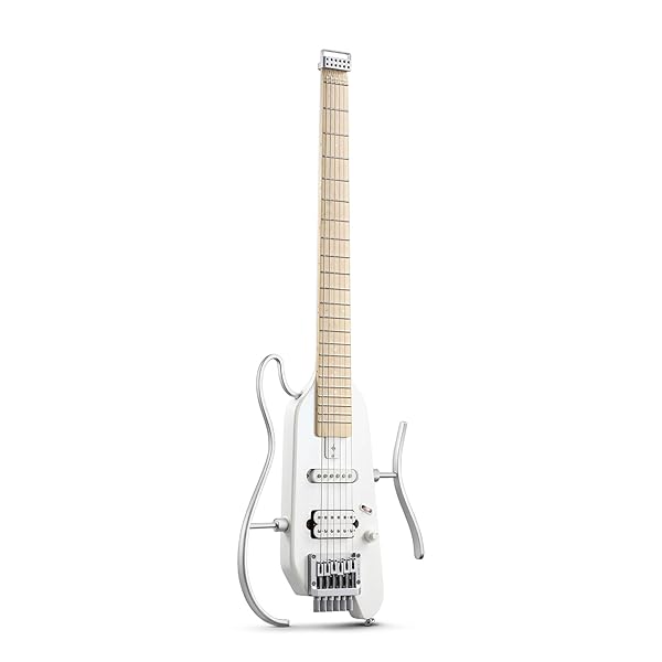 HUSH-X エレキギター ヘッドレス トラベルギター ポータブル エレキギター ミニエレキギター マホガニーボディ 旅行/出張/練習に最適 ホワイト