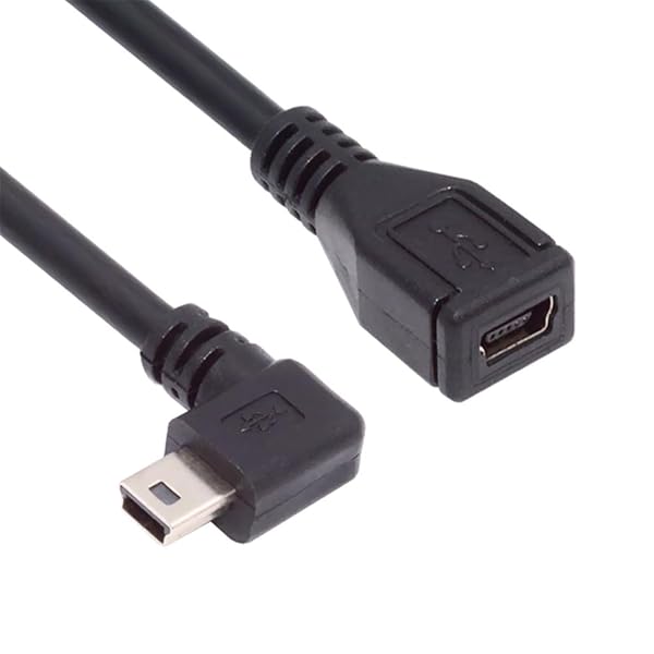 90度直角ミニUSB 5ピン オス-メス延長ケーブル GPSカメラ用 30cm