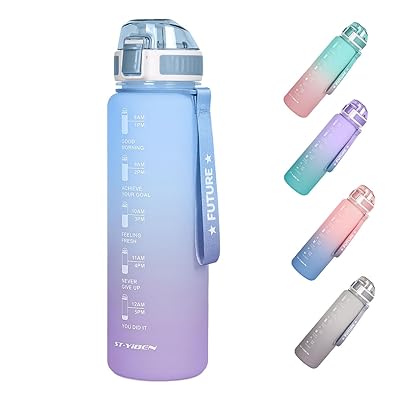 Ulable ボトル 水筒 大容量 650ml ワンタッチオープン タイムマーカー付き 超軽量 耐冷耐熱 携帯便利 漏れ防止 BPAフリー アウトドア スポーツ 水筒コップ ウォーターボトル 滑り止め キャンプ ランニング ジム ハイキング 自転車