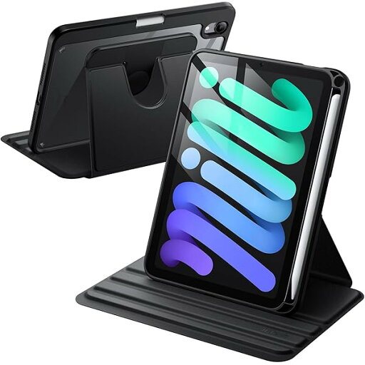 JEDirect 回転ケース iPad mini (A17 Pro 2024 モデル、第7世代) / mini 6 (8.3インチ、2021モデル、第6世代)用 Pencilホルダー付き 360°回転保護 スタンドカバー クリアバック 自動ウェイク/ JEDirect 回転ケース iPad mini (A17 Pro 2024 モデル、第7世代) / mini 6 (8.3インチ、2021モデル、第6世代)用 Pencilホルダー付き 360°回転保護 スタンドカバー クリアバック 自動ウェイク/