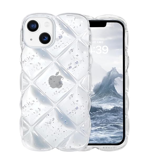 iPhone14 クリア ケース ウェーブ iPhone13 ケース 透明 うねうね ケース 菱形バック いphone 13 14 ス