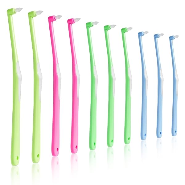 ワンタフトブラシ 10本入 4色 やわらかめ ワンタフト 歯ブラシ 部分磨き 奥歯用歯ブラシ ポイント歯ブ..