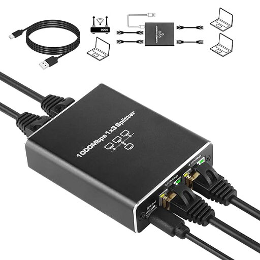 イーサネットタップ 1 ~ 3、1000/100Mbps イーサネット スイッチ 3 ポート ギガビット ネットワーク スイッチ ネットワーク タップ USB 電源コード付き コンピューター、ハブ、スイッチ、ルーター、ADSL用 イーサネットタップ 1 ~ 3、1000/100Mbps イーサネット スイッチ 3 ポート ギガビット ネットワーク スイッチ ネットワーク タップ USB 電源コード付き コンピューター、ハブ、スイッチ、ルーター、ADSL用