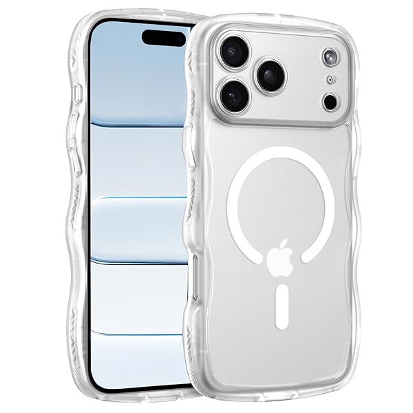 iPhone17 Pro Max ウェーブ Magsafe対応 ケース クリア いphone 17 ProMax ソフトうねうね 透明 マツと感