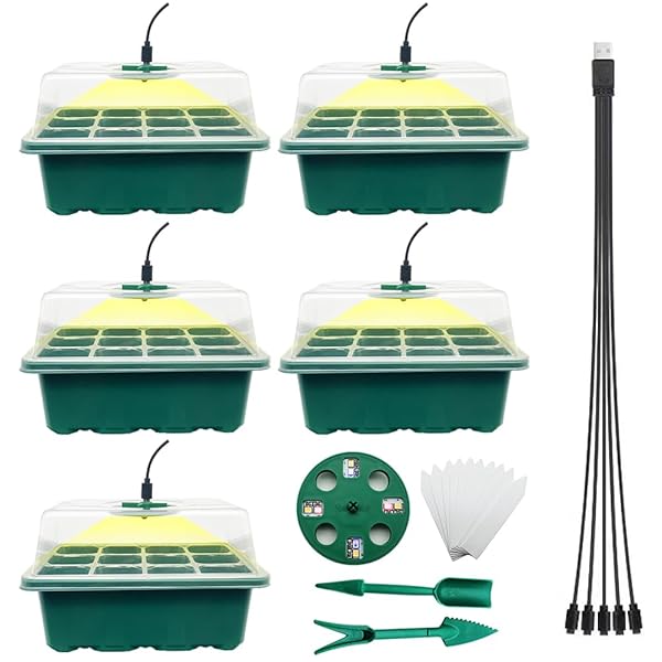 育苗ポット植物育成ライト付き 育苗トレイ 育苗箱 12穴 5個セット 種子トレイ 発芽•育苗セ