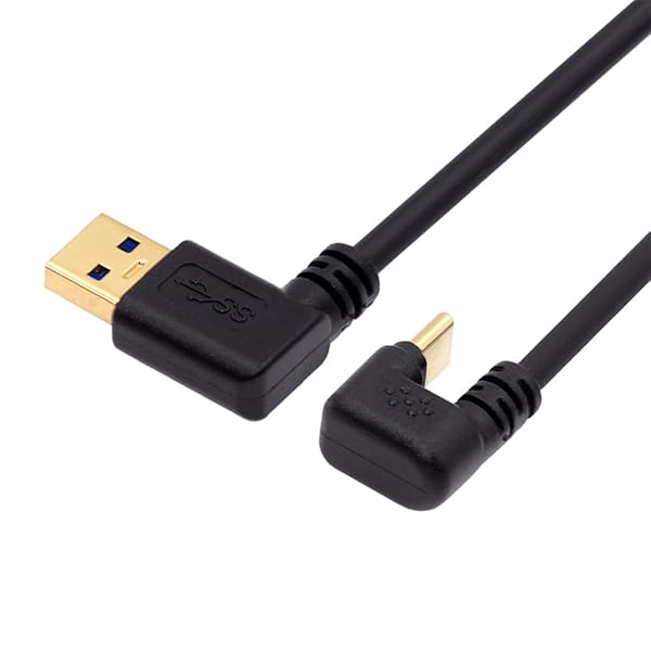 ライトアングル USB3.0 Type-A - Type C USB-C オス-オス 電源データケーブル 5Gbps USB-C 反対 U字型バッ
