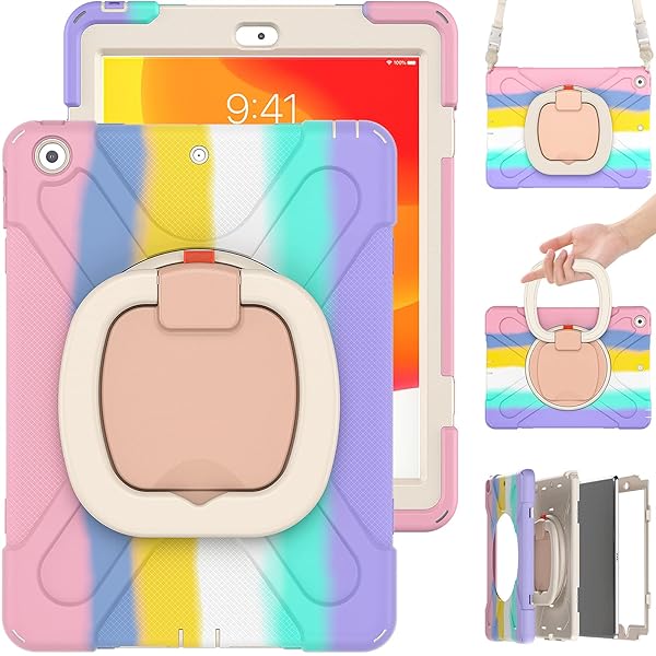 iPad 9世代 8世代 7世代 ケース 10.2 インチ 360°回転持ち手 耐衝撃 ペンシル収納 頑丈 キッズ か