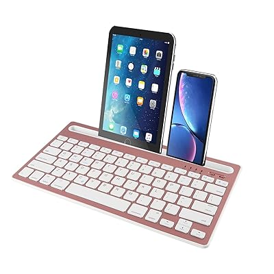 Bluetoothワイヤレス キーボード 2台デバイス同時接続可能 タブレットキーボード スタンド機能付きのipad キーボード スマホ用キーボード コンパクト 携帯便利 接続簡単 IOS/Android/Windowsに適応 ローズゴールド