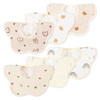 [Comfort U] よだれかけ ベビー ビブ スタイ 6枚セット 4層構造 二重ガーゼ 綿100％ 防水シート入り 吸水速乾 柔らかい 花びら型 360度回転可 赤ちゃん 回転使用エプロン スナップボタン 食事用スタイ 女の子 男の子 保育園用