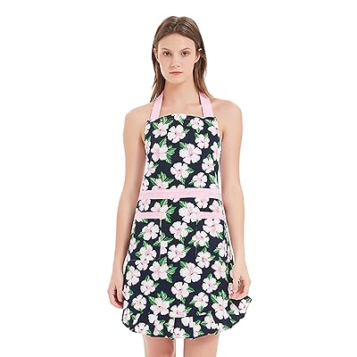 レディース可愛いエプロン、調節可能なネックストラップ付きレディースコットンエプロン、キッチン料理用のかわいいエプロン、ホームベーカリー (花5)