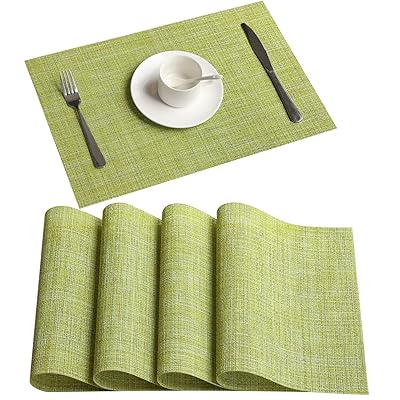 Topfinel ランチョンマット 北欧 撥水 おしゃれ プレースマット テーブルマットPVC ビニール 防汚 断熱 滑り止め お手入れ簡単 家庭用 レストラン用 無地 グリーン×4枚