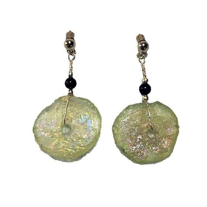 【送料無料】ローマンガラスFDAピアス　古代ガラス/2千年の眠りから覚めたアンシェントジュエリー　☆銀化あり　一点もの,ローマンガラス,アクセサリー,金属アレルギー対応,FDAピアス,アレルギーフリー,ピアス,チタン　RG-200