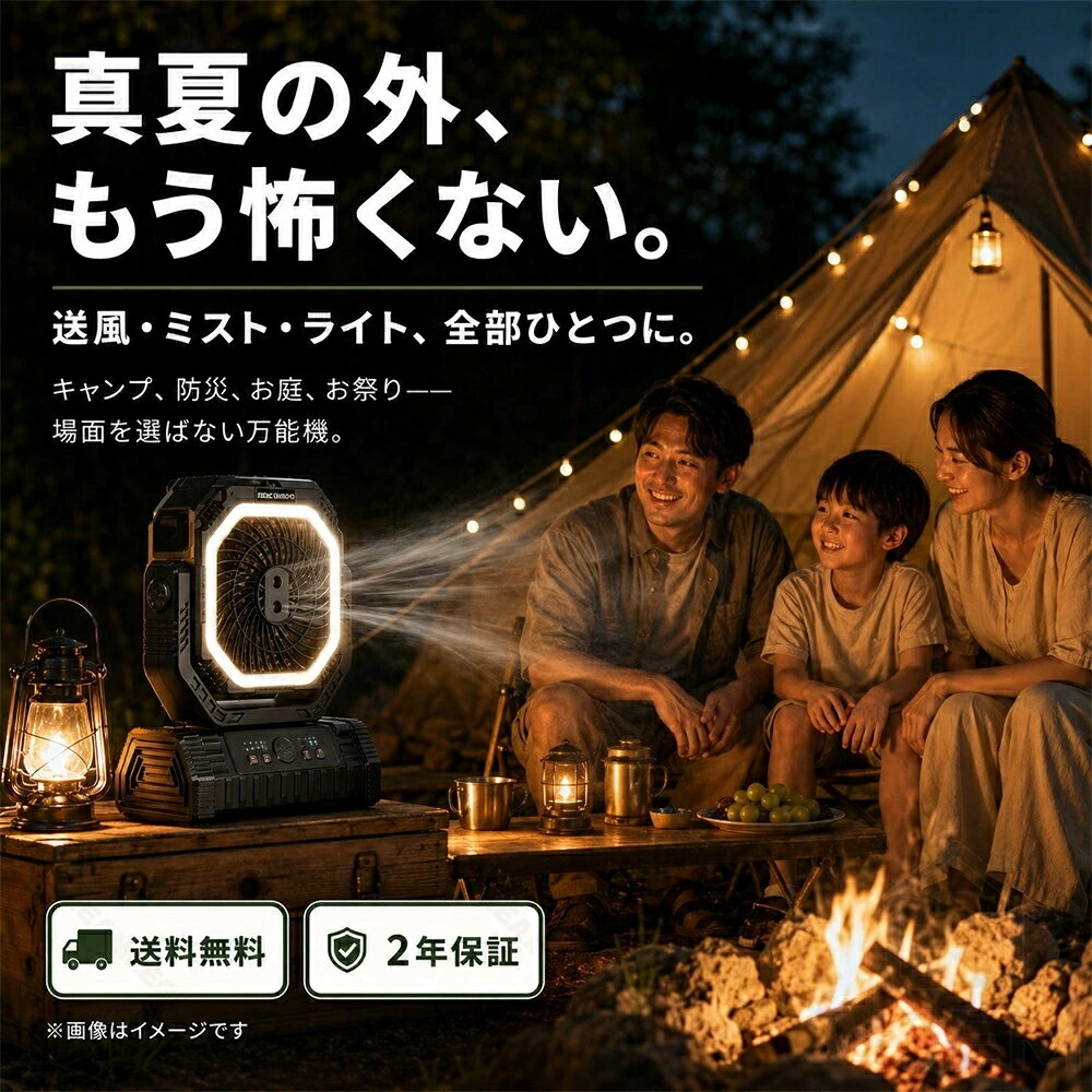 【2026新登場】ミストファン キャンプ 扇風機 噴霧 22000mAh大容量 アウトドア 扇風機 自動首振り 冷風機 ミスト 瞬間冷却 水タンク 卓上扇風機 静音 強力送風 コードレス USB充電式 ポータブル サーキュレーター 省エネ アウトドア 車中泊 防災 熱中症対策 - 3