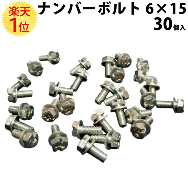 国産 ナンバープレート 取付用 ボルト 6mm × 15mm 三価クロメートメッキ 30個セット | フレーム ナンバーフレーム ナンバー ナット パーツ 部品 メール便 修理 メンテナンス カー用品 自動車 国産品 日本製 三価 クロメート メッキ 加工 処理 ナンバービス