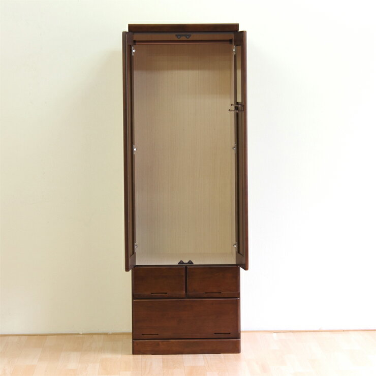 【設置無料】ワードローブ ワードロープ クローゼット 服吊 完成品 洋服タンス 洋服ダンス 洋タンス 衣類収納 洋服収納 木製 カントリー風 60cm幅 幅60cm 引き出し付き 国産品 日本製 ブラウン