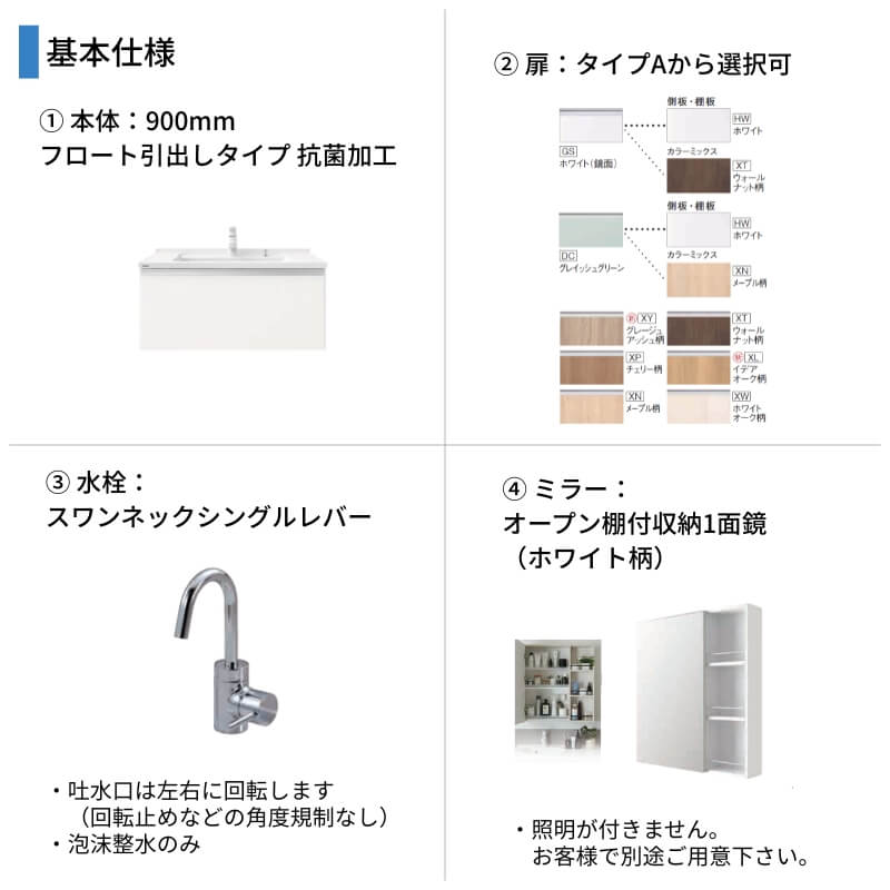 洗面台 パナソニック シーライン セットプラン GC-095E 扉柄タイプA 幅900 奥行530...