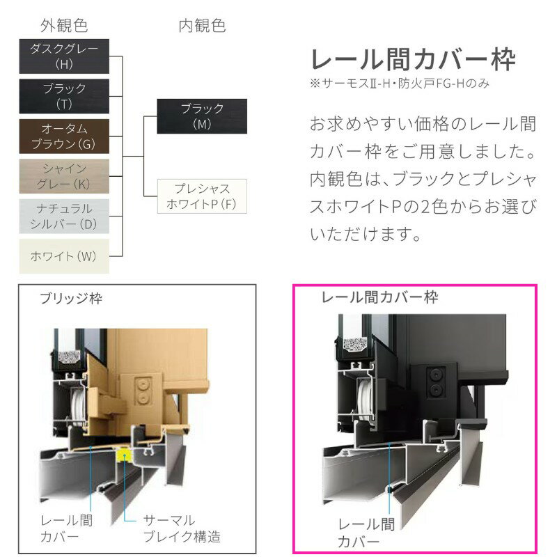 雨戸付引違い窓 レール間カバー枠 13313 サーモス2-H W1370×H1370mm 窓タイプ 2枚建 雨戸(2枚) 複層ガラス 樹脂アルミ複合サッシ 雨戸付 LIXIL リクシル 建材屋 3