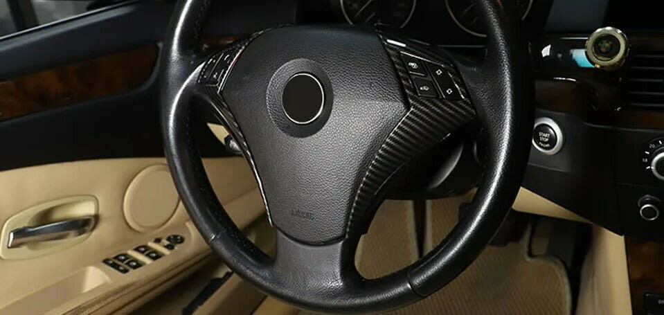 BMW E60 E61 525i 530i 540i 545i 550i セダン ツーリング 5シリーズ　カーボン ルック ステアリング カバー パネル カバー　スイッチ　パネル　フレーム　　5495