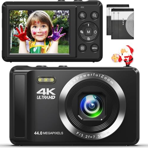 デジカメ4K 30FPS 44MP デジタルカメラ AFオートフォーカス 2.4インチ 16倍デジタルズーム 最大128GBMicro SDカード対応 予備バッテリー付