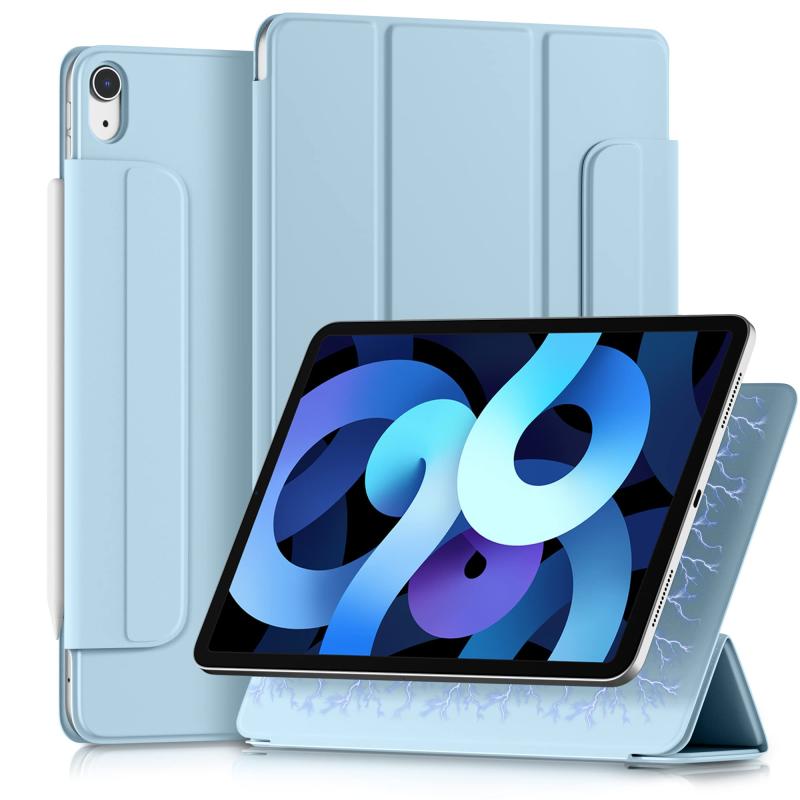 Maledan iPad air 第5世代 ケース (2022年) iPad ケース 10.9インチ レザー 磁気吸着式 Touch ID対応 超薄型 2段スタンド 第二世代 Pencil とオートスリープ/ウェイク対応 軽量 水色