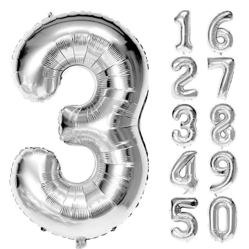 数字バルーン アルミ風船 数字 ナンバー 大きい 約80cm 誕生日 ハッピーバースデー 飾り付け 記念日 パーティー (数字バルーン「3」, シルバー)
