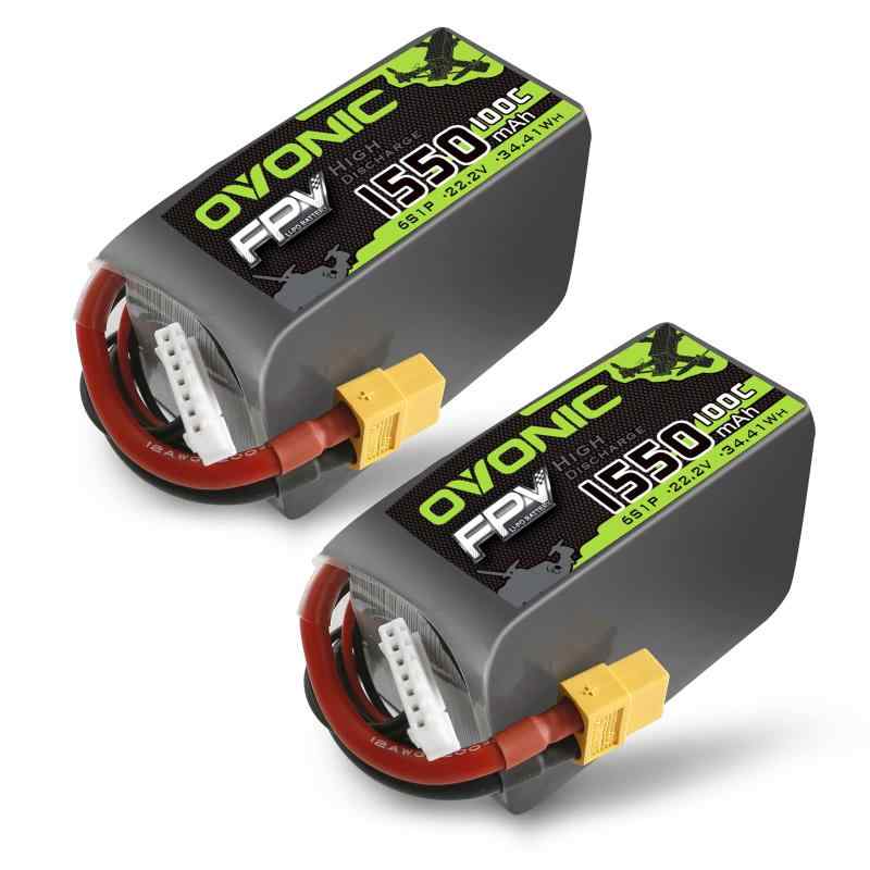 OVONIC 6S リポバッテリー 100C 1550mAh 22.2V XT60コネクター搭載（2個セット） RC FPV レーシングドローン クアッドコプター用