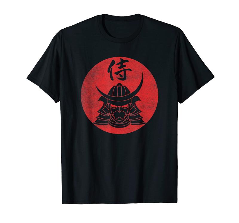 侍の戦士の兜日本の漢字-黒 Tシャツ