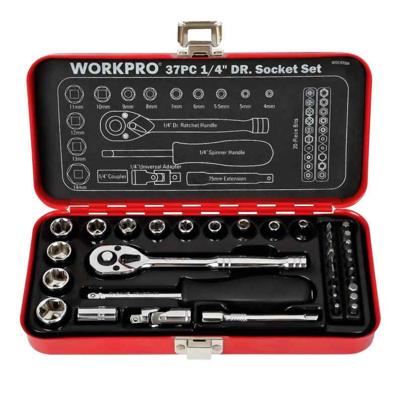 WORKPRO ソケットレンチセット ガレージツールセット ラチェットレンチ 差込角6.35mm（1/4インチ） クイックリリースラチェットハンド..