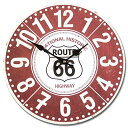 アメリカンウォールクロック 時計 34cm (ルート66 赤 A005) 壁掛け時計 ROUTE66 大きい ヴィンテージ風 ガレージ バイク かっこいい お..