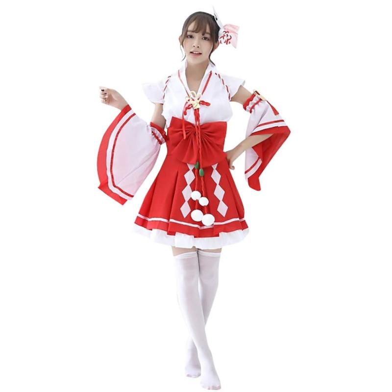 [HONGFU] 日本の伝統的な着物 アニメ コスプレ仮装 婦人向け 短い着物 帯付 ゴシック ロリータ 浴衣 ドレス メイド服 衣装