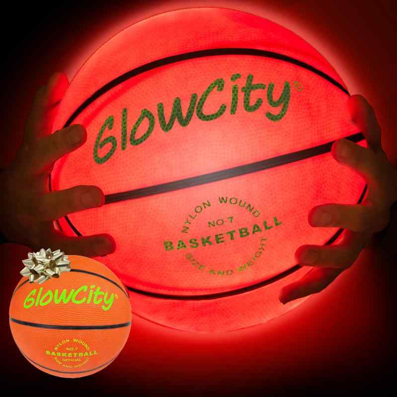 GlowCity 暗闇で光るバスケットボール ティーンの男の子向け - 光る赤いバスケットボールボール 夜間のボールゲーム用ライトアップLEDおもちゃ - スポーツ用品 ガジェット 8歳以上の子供用