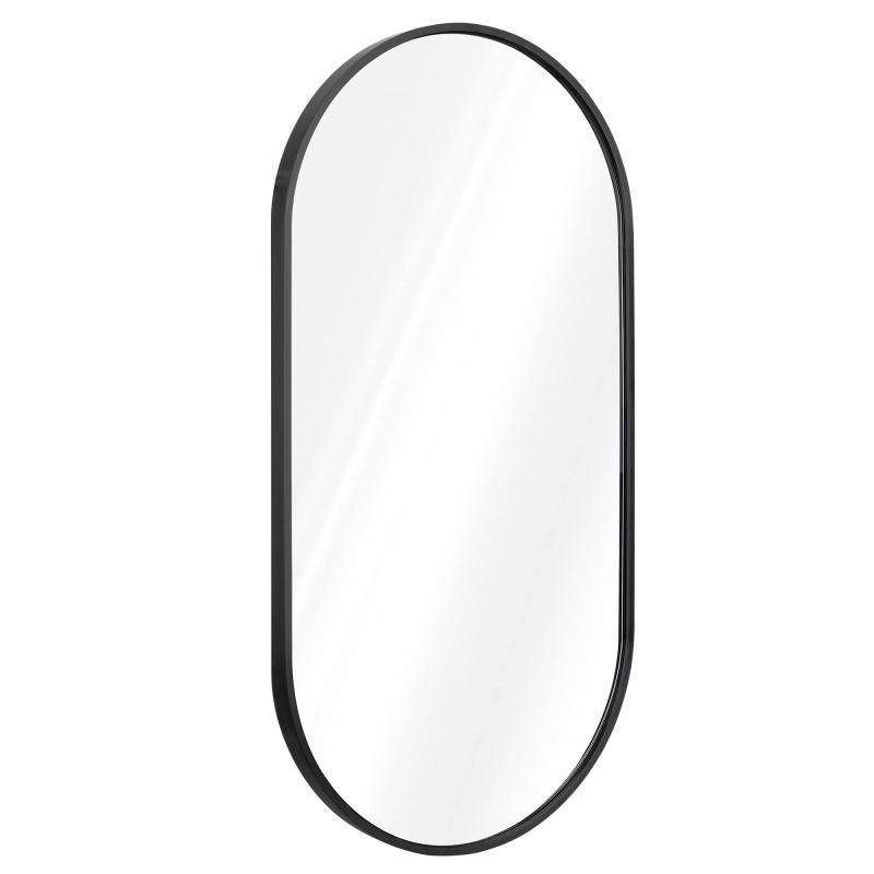 Navaris オーバルミラー 鏡 全身鏡 姿見 - 姿見鏡 ミラー 壁掛け スタンドミラー ウォールミラー - 寝室 浴室 縦 横 簡単取り付け - 75x38x3cm ブラック
