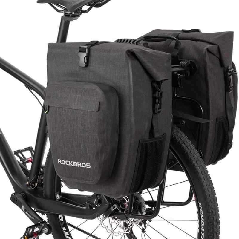 ROCKBROSパニアバッグ 自転車 サイドバッグ ツーリングバッグ キャリアバッグ 防水 大容量27L（1個あたり）多機能 クリップ式取り付け簡単 マウンテンバイク