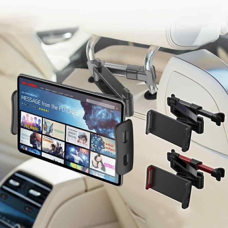 【最新・改良型】 MOOSHO タブレットホルダー iPad 車載 スマホホルダー 汎用 後部座席 360°回転 角度調整 折り畳み式 二軸 伸縮アーム ヘッドレスト 車載ホルダー 簡単取付 転落防止 防振 携帯