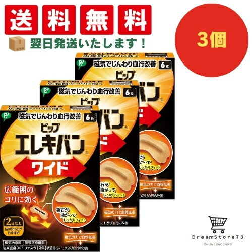【送料無料】ピップエレキバン エレキバンワイド ベージュ 6枚入 + おまけ付き 3個セット
