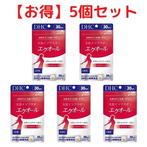 DHC 大豆イソフラボン エクオール 30日分 輝く毎日を送りたい女性に！ ゆらぎ世代のハツラツ・キレイをサポート ［エクオール］は、大豆イソフラボンの一種であるダイゼインからつくられ、女性の元気と若々しさを保つのに役立つはたらきの元になっている成分。しかし、自ら産生できる人とそうでない人がいるといわれています。(※) 『大豆イソフラボン エクオール』は、イキイキ・キレイ・ハツラツに導くパワーをもった［S-エクオール］を、1日摂取目安量あたり10mg配合したサプリメントです。 大豆イソフラボンでは満足できなかった方におすすめです。 毎日手軽にお摂りいただけるよう、1日摂取目安量1粒・飲みやすい小粒のタブレットでご用意しました。