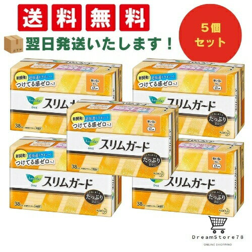 【 最短翌日発送 & 送料無料 】ロリエ Speed+ スリムガード 軽い日用 羽なし 17cm 38コ入（5袋セット） 8LINK