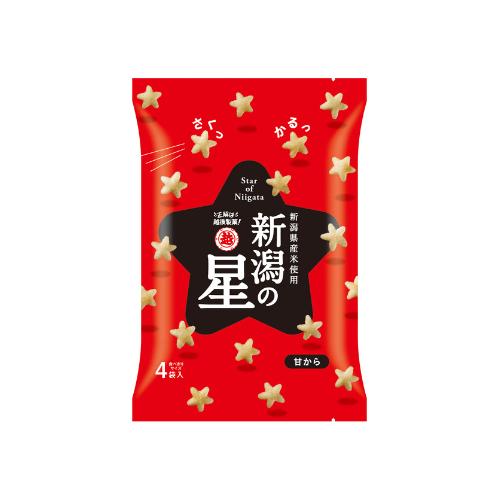 新潟県産米を100％使用した、さくっと軽い食感の星のかたちのお菓子です。 飽きのこない甘じょっぱい砂糖しょうゆ味に仕上げました。 ※商品パッケージはメーカーの都合により変更になる場合があります。 期間限定パッケージをお買い求めの方は、一度お...