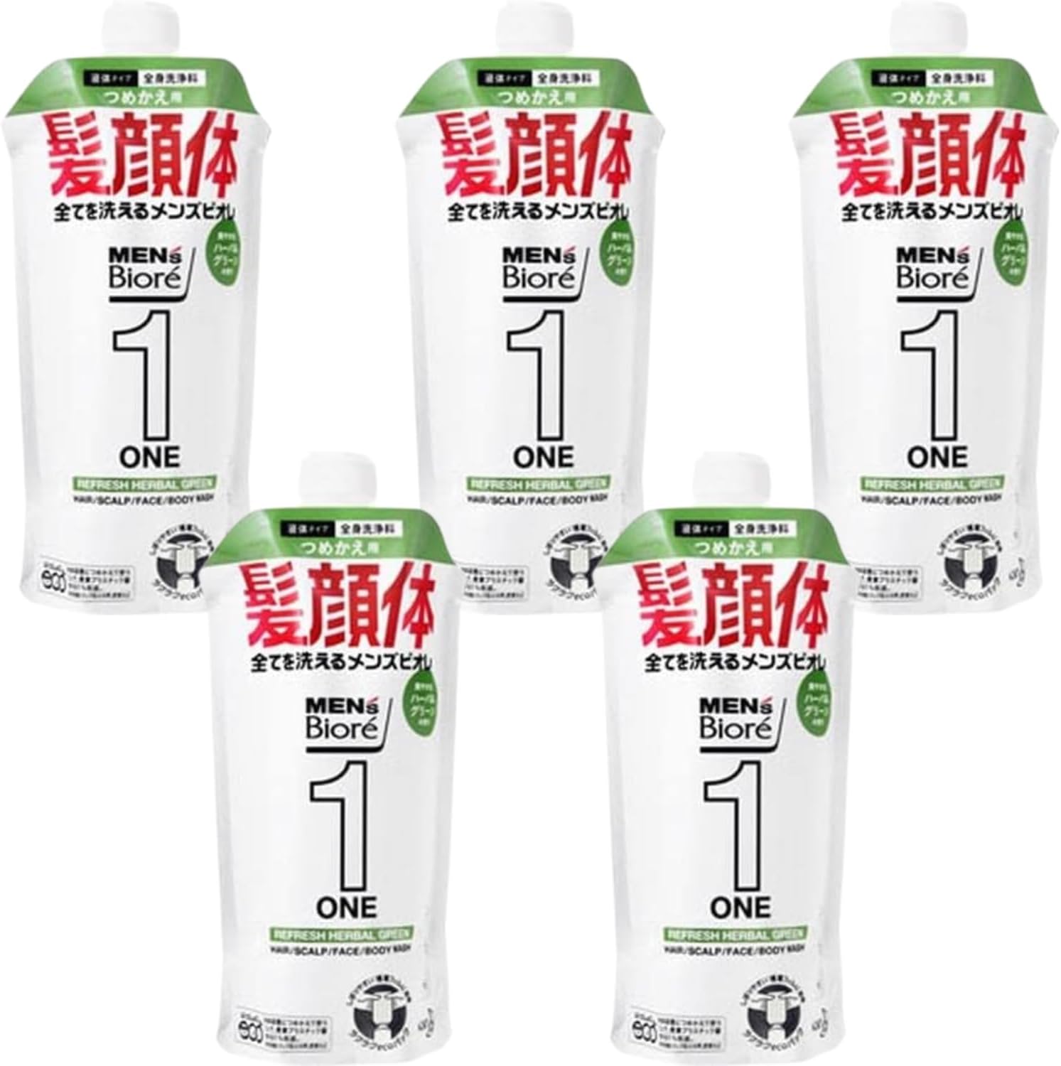 乐天商城 - メンズビオレ ONE オールインワン全身洗浄料 ハーバルグリーンの香り 詰め替え 340ml 5個 8LINK