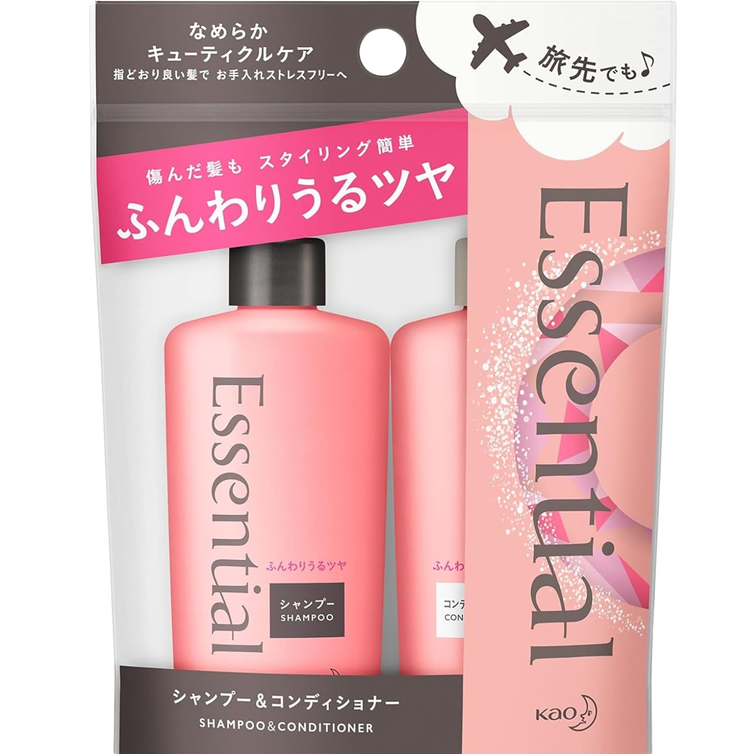 乐天商城 - 花王 エッセンシャル ダメージケア ふんわりうるツヤ シャンプー＆コンディショナー ミニセット 45ml＋45ml 3個セット 8LINK