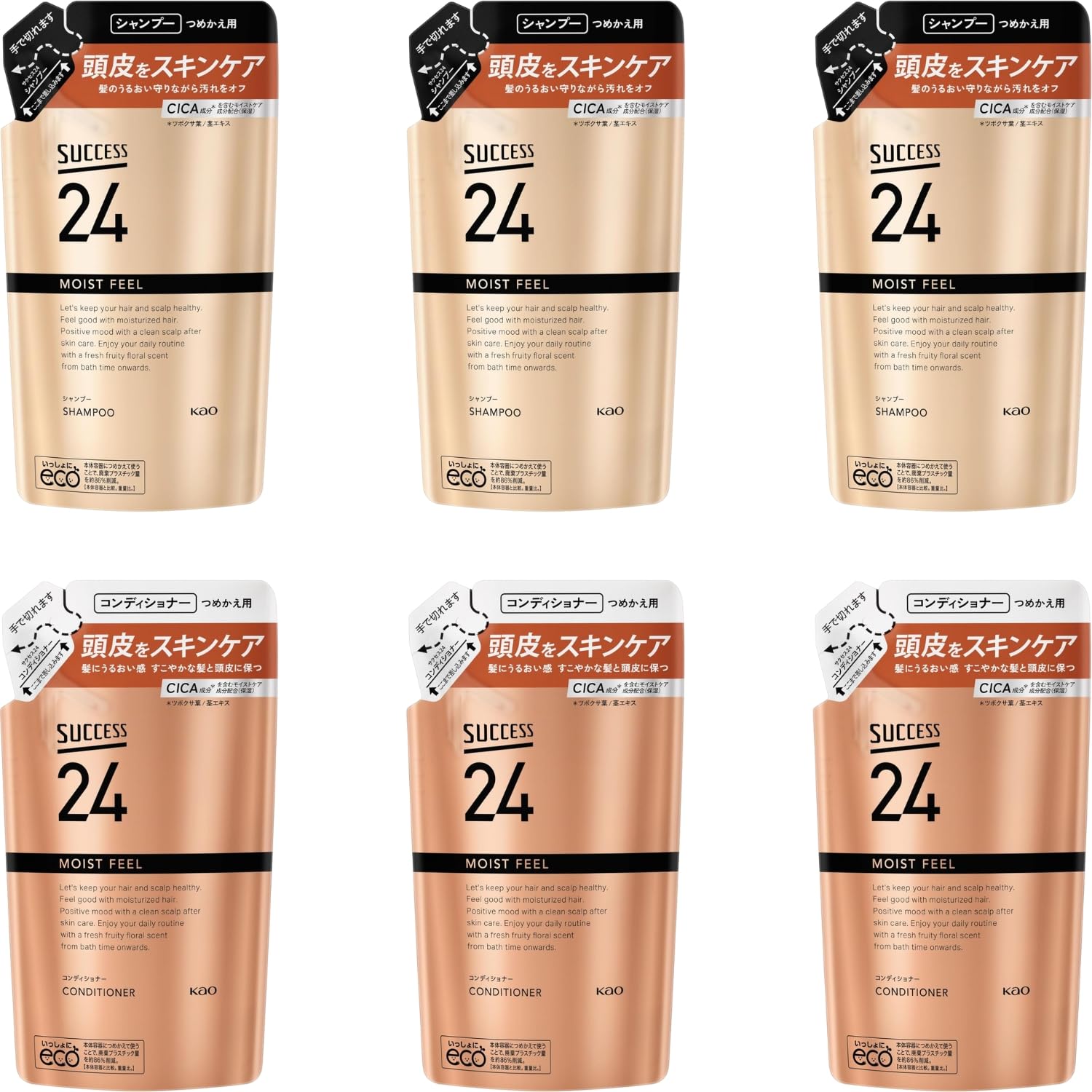 乐天商城 - 花王 サクセス24 モイストフィールシャンプー つめかえ用 320ml + モイストフィールコンディショナー つめかえ用 320ml 各3個セット 8LINK