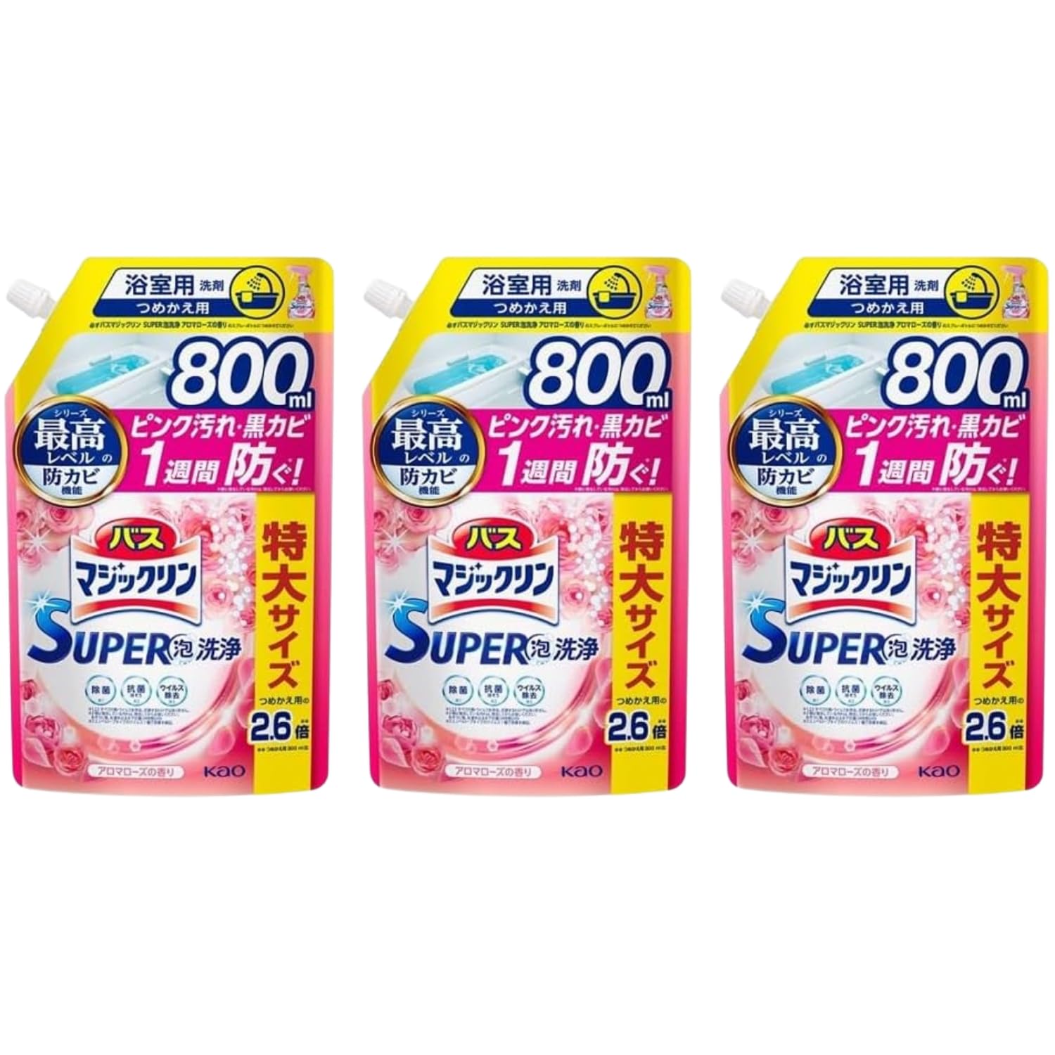 花王 バスマジックリン SUPER泡洗浄 ローズ 詰替特大 800ml 3個セット 8LINK