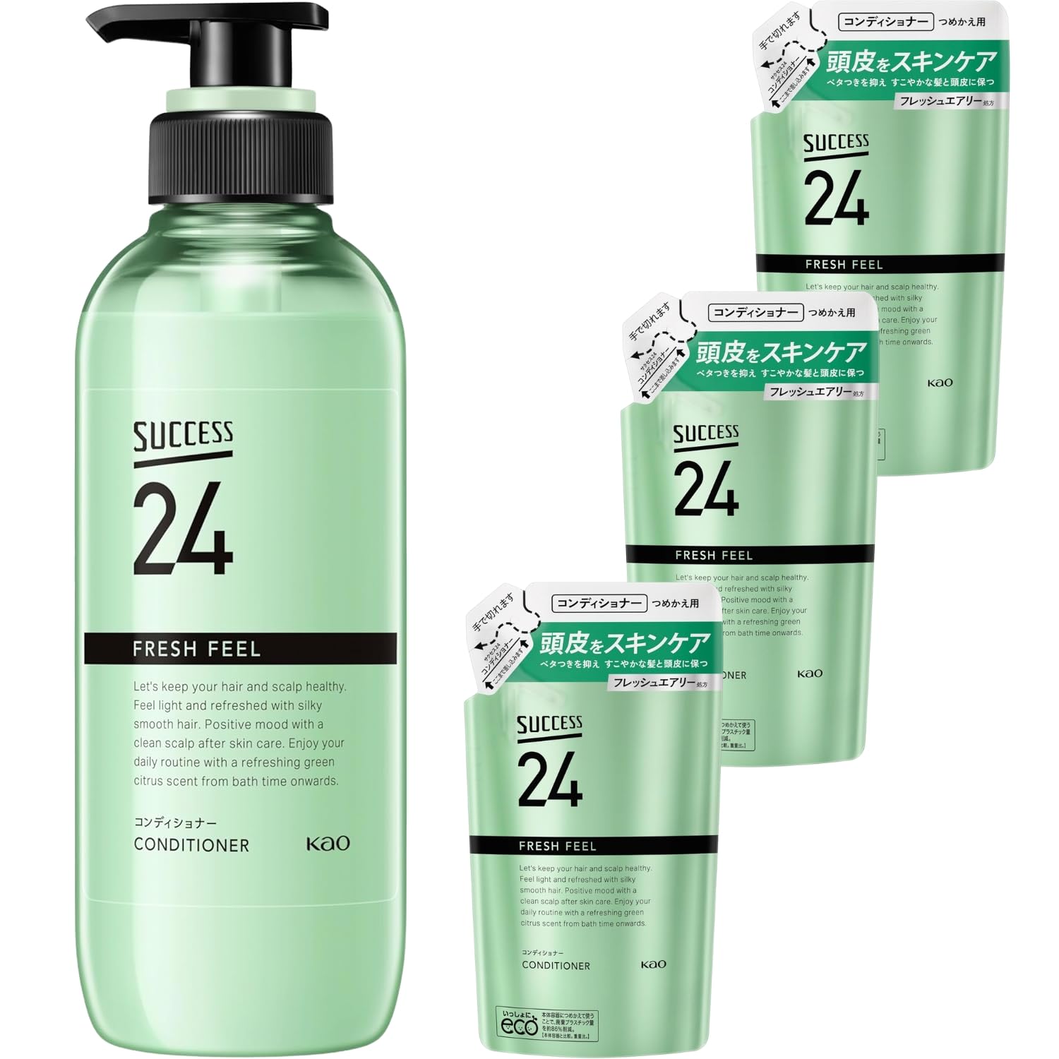 乐天商城 - 花王 サクセス24 フレッシュフィールコンディショナー 本体 400ml + つめかえ用 320ml 本体1個+詰め替え3個セット 8LINK